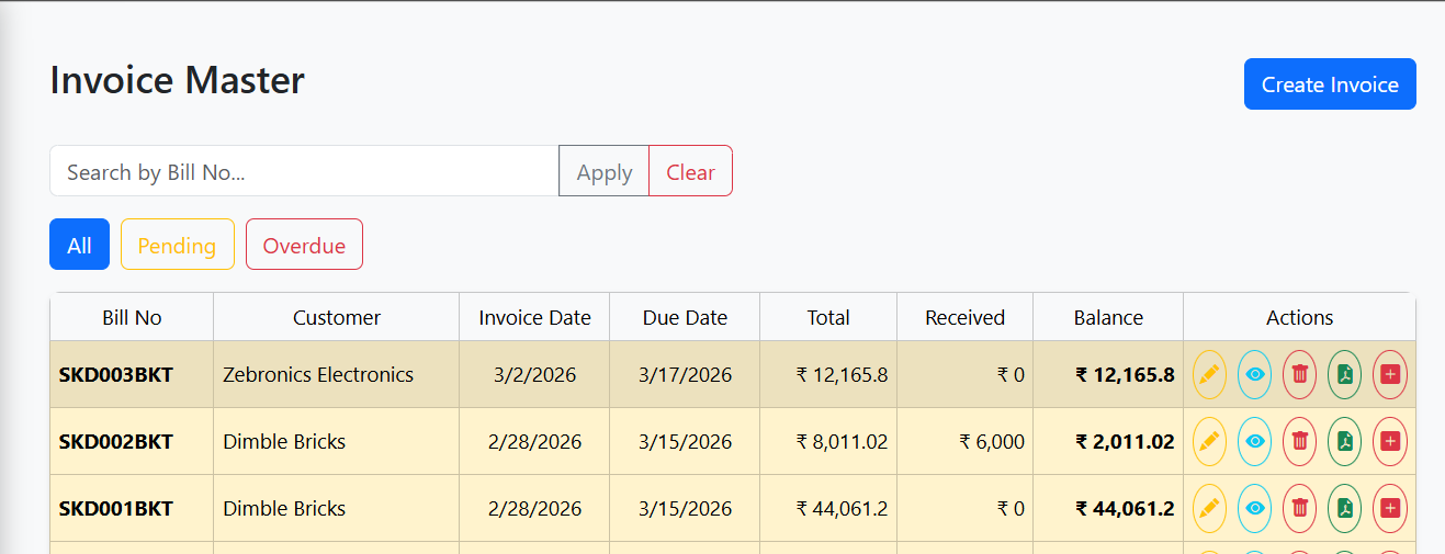 Invoice List Module